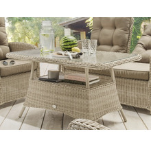 Gartentisch aus Rattan mit Glasplatte und Ablagefläche
