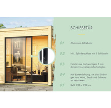 Porte coulissante en aluminium avec serrure à cylindre et verre de sécurité pour abri de jardin