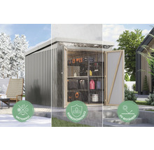 Armoire de jardin en métal avec les caractéristiques suivantes : résistant aux intempéries, protection contre la corrosion, résistant aux UV