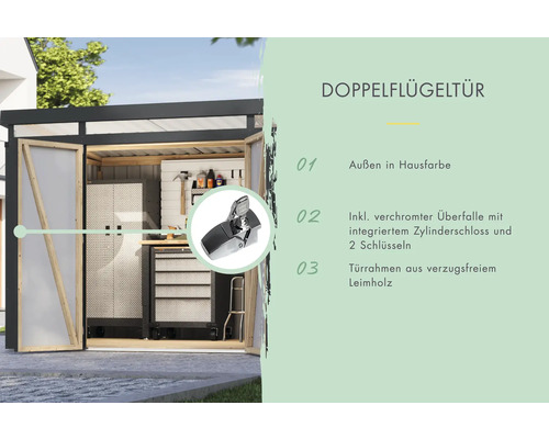 Porte à double battant avec serrure chromée et deux clés