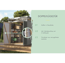 Double porte pour abri de jardin avec serrure à cylindre et trois clés