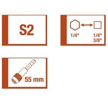Informations sur l'embout de tournevis S2, 1/4 pouce et longueur 55 mm