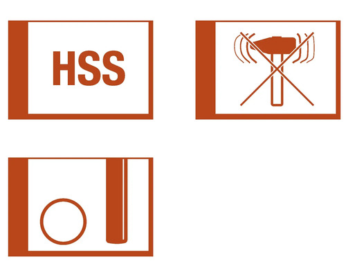 HSS Symbol, Symbol für keinen Hammerschlag, Symbol für Lochsägebohrer