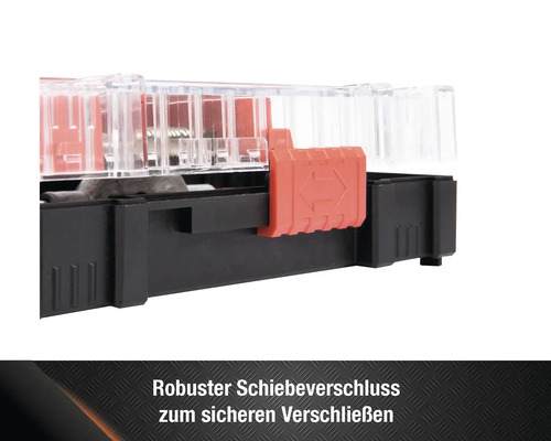 Detailansicht eines Sicherungskastens mit Schiebeverschluss