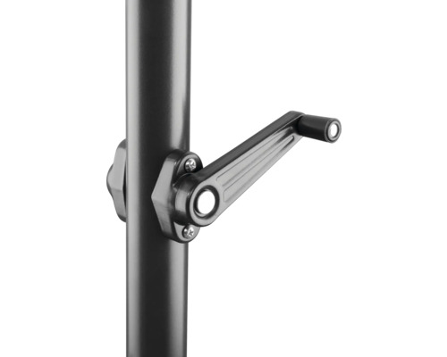 Vue détaillée d'une manivelle pour ouvrir et fermer un parasol