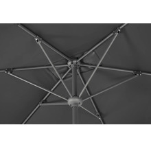 Vue de dessous d'un parasol ouvert avec armature métallique