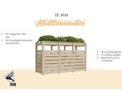 Cache-conteneurs en bois avec jardinière intégrée pour jusqu'à trois conteneurs à déchets