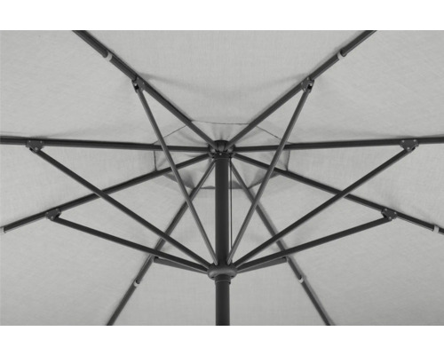 Vue détaillée d'un parasol ouvert montrant la construction