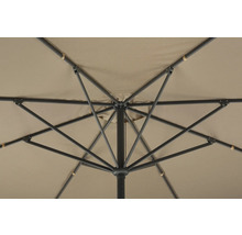 Vue de dessous d'un parasol avec armature métallique et toit en tissu