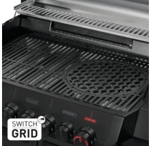 Vue détaillée d'un gril à gaz avec grille et boutons de commande