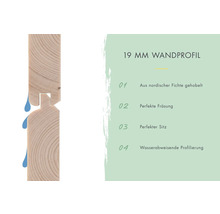19 Millimeter Wandprofil aus gehobelter, nordischer Fichte mit wasserabweisender Profilierung