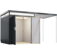 Abri de jardin métallique avec double porte et auvent