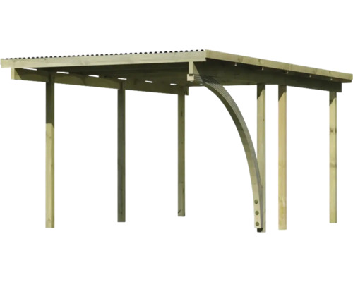 Holzcarport mit sechs Pfosten und Metalldach