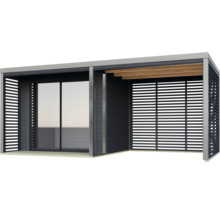 Tonnelle de jardin moderne avec porte coulissante et murs à lamelles