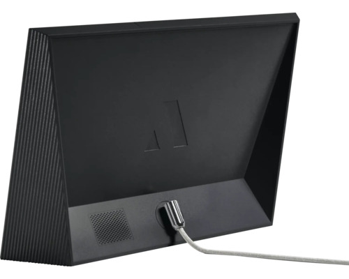 Rückseite eines digitalen Bilderrahmens mit Stromkabel