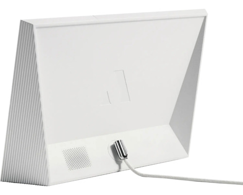 Rückansicht einer weissen Leuchte mit Kabel