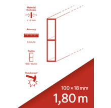 Materialstärke kleiner als 1,2 Millimeter, Genauigkeit 1 Millimeter pro Meter, Profil 100 x 18 Millimeter, stoßfest, Länge 1,80 Meter