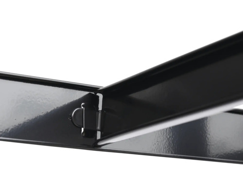 Detailansicht eines schwarzen Metallregalträgers mit Verbindungselement