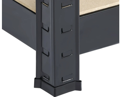 Vue détaillée d'une étagère métallique avec système d'enfichage