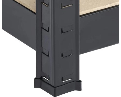 Detailaufnahme eines Metallregals mit Einstecksystem zur flexiblen Höhenverstellung