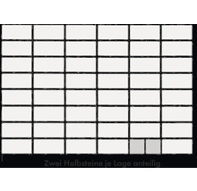 Anordnung von Pflastersteinen mit dem Hinweis: Zwei halbe Steine pro Schicht anteilig.