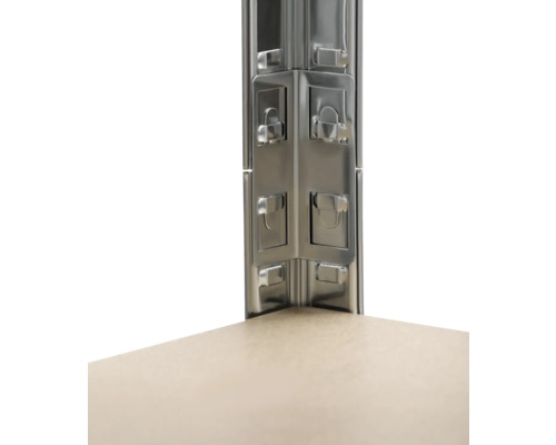 Detailaufnahme eines Eckverbinders für ein Regalsystem