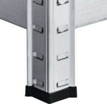 Vue détaillée d'une étagère métallique avec pied noir