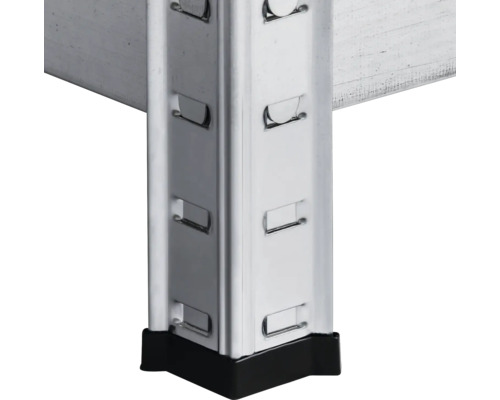 Vue détaillée d'une étagère métallique avec pied noir