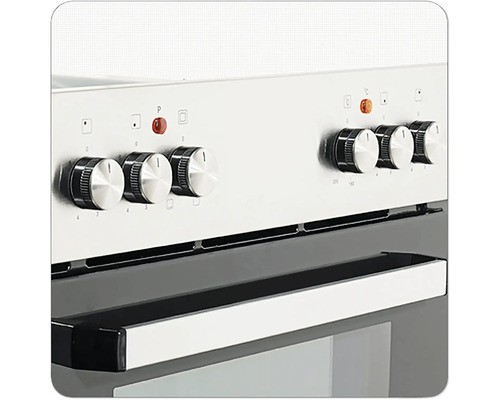 Vue détaillée d'une cuisinière électrique avec des boutons rotatifs pour le réglage de la température