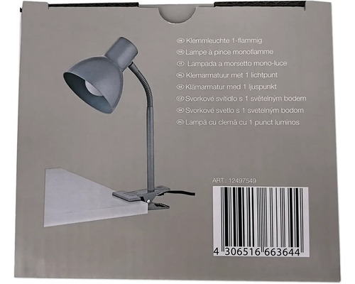 Klemmleuchte mit einem Lichtpunkt in Produktverpackung