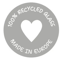 Label : 100 % verre recyclé, fabriqué en Europe