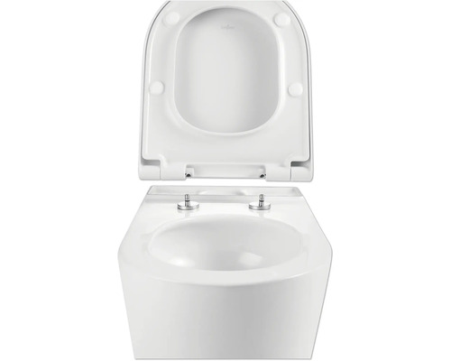 WC suspendu à fond creux avec bride ouverte et siège de WC