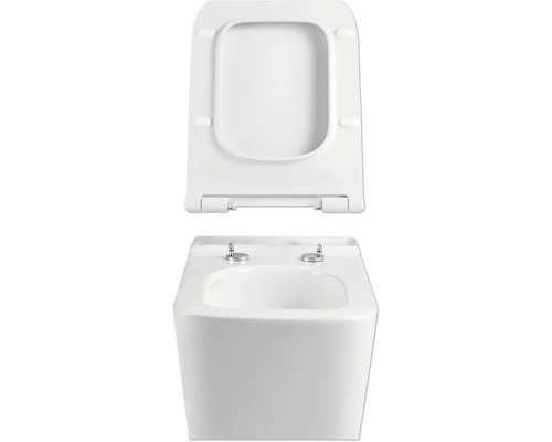 WC suspendu à fond creux blanc avec siège de WC ouvert