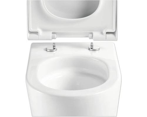 Toilettes blanches avec couvercle ouvert