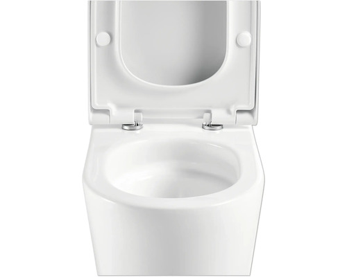 WC sur pied blanc avec couvercle de toilette ouvert