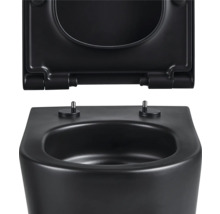 WC suspendu noir à fond creux avec bride ouverte et siège de WC