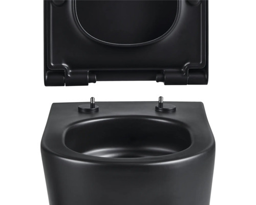 WC suspendu noir à fond creux avec bride ouverte et siège de WC