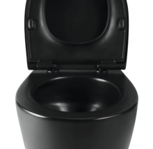 WC suspendu noir avec couvercle ouvert