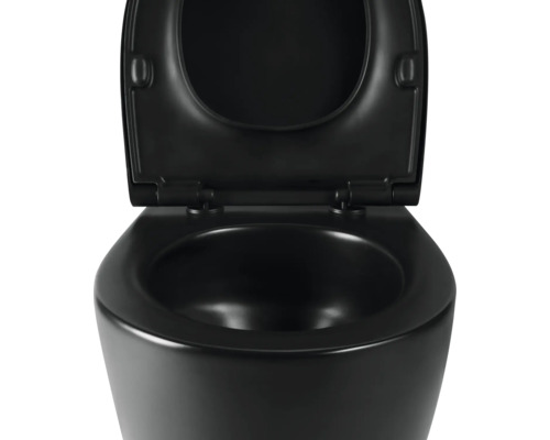 WC suspendu noir avec couvercle ouvert