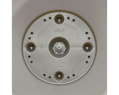 Dessous d'un pot de fleurs rond avec le logo Elho, diamètre 25 cm, volume 5,5 litres