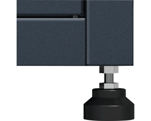 Gros plan d'un meuble avec un pied réglable pour la mise à niveau