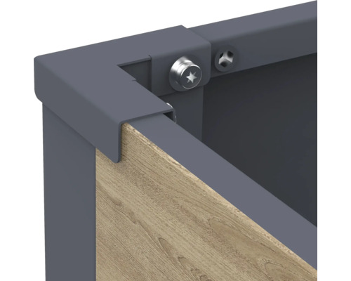 Eckverbinder mit Abdeckleiste für Hochbeet aus Metall und Holzoptik Paneelen