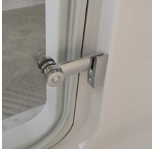 Detailansicht eines Duschkabinenbeschlags aus Metall