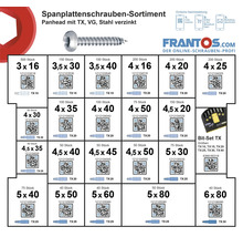 Spanplattenschrauben Sortiment Panhead mit TX, VG, Stahl verzinkt und Bit-Set TX