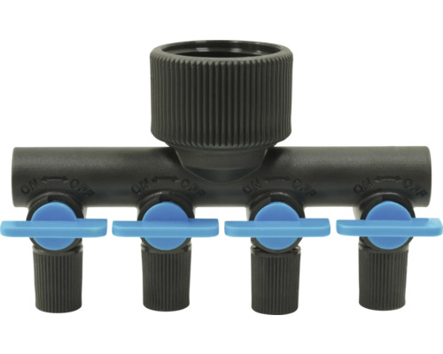 Distributeur avec quatre sorties et robinets d'arrêt