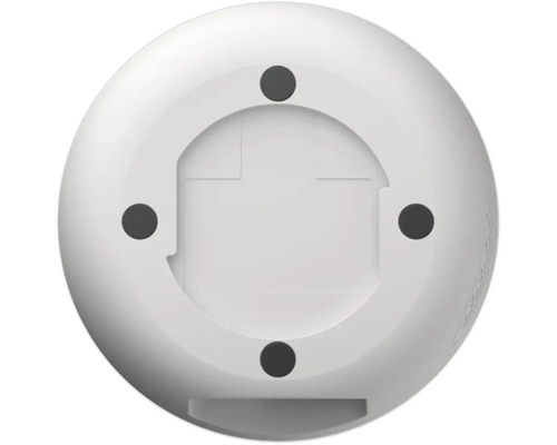 Unterseite eines runden, weißen Geräts mit vier Montagepunkten