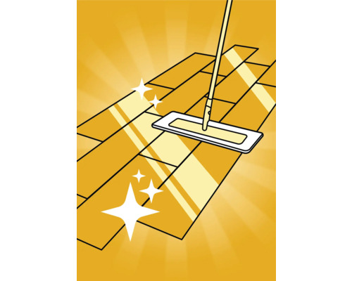 Illustration eines Wischmopps, der einen Holzboden reinigt