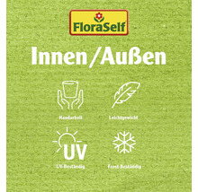 FloraSelf Logo. Eigenschaften: Für Innen und Aussen, Handarbeit, Leichtgewicht, UV-beständig, Frostbeständig.