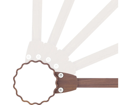 Vue détaillée d'un parasol avec baleines en bois et mécanisme rotatif