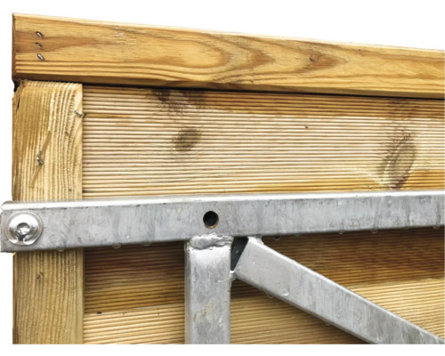 Detailansicht eines Holzzauns mit Metallrahmen